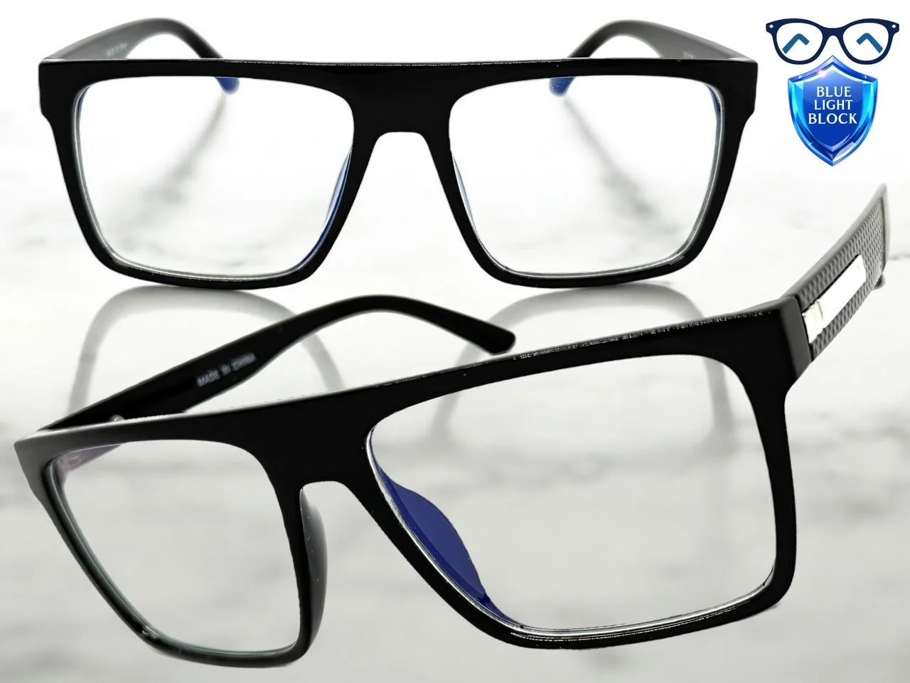 Classy Elegant Modern Blue Light Block Computer EYE GLASSES Large Black Frame